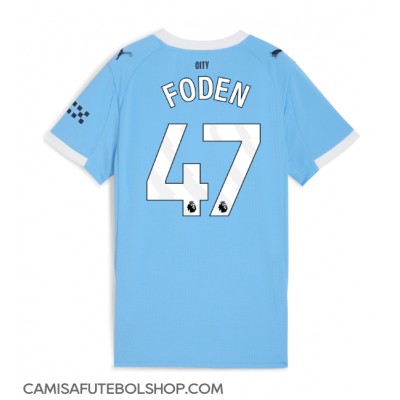 Camisa de time de futebol Manchester City Phil Foden #47 Replicas 1º Equipamento Feminina 2025-26 Manga Curta Camisa de time de futebol Manchester City Phil Foden #47 Replicas 1º Equipamento Feminina 2025-26 Manga Curta